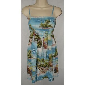 NEW Girls Sz 12 Tropical Hawaiian Smocked Shoulder Tie Knee Length Sundress RJC